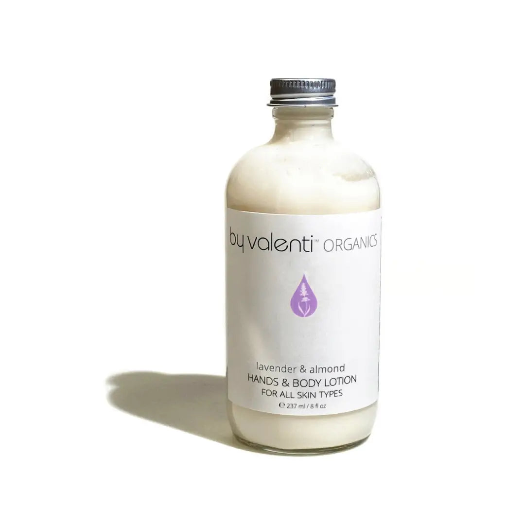 BYVALENTI Lavender & Almond Hands, Body and Hair Conditioner in a returnable glass bottle 