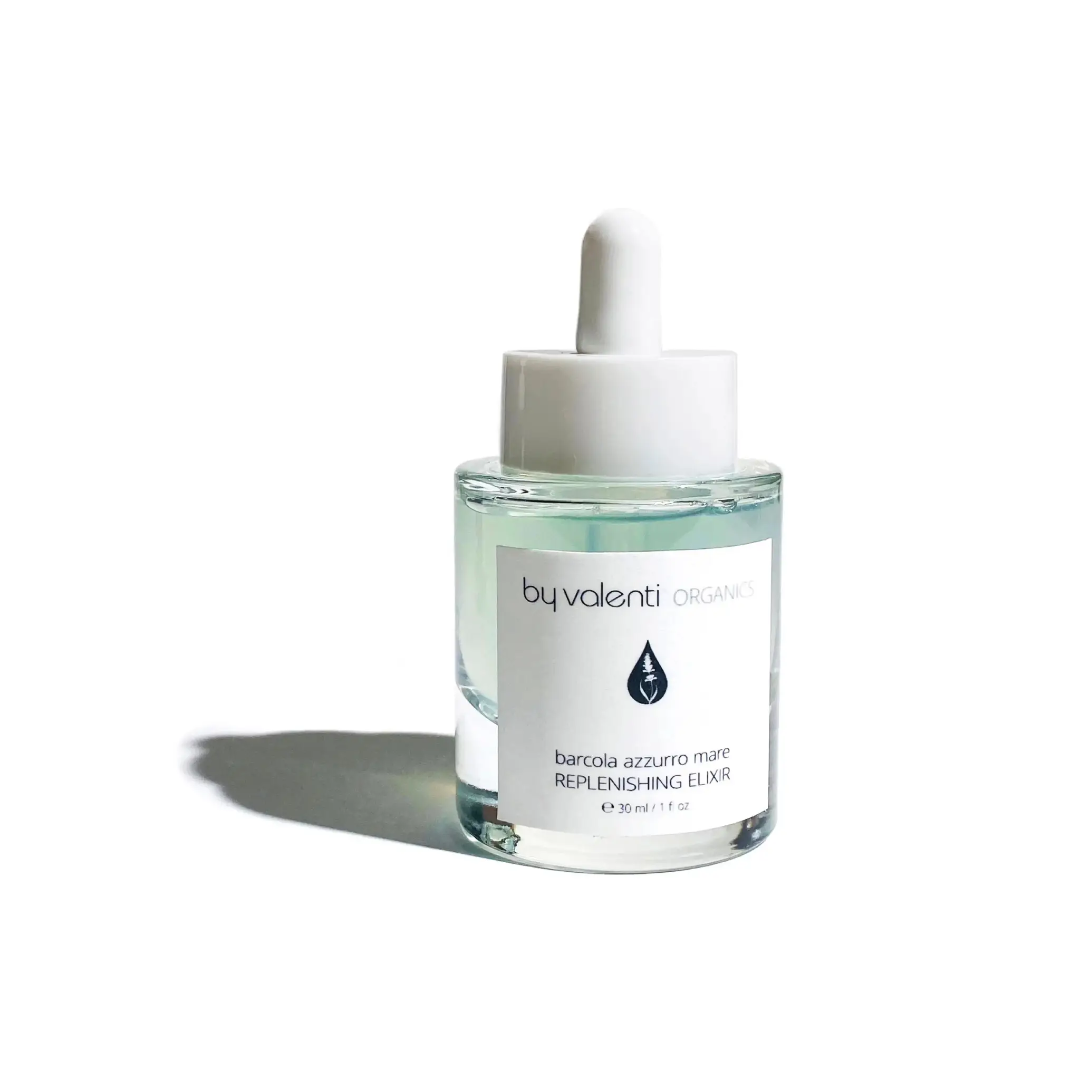 By Valenti Seaweed Serum 30 ml glass bottle with glass dropper bottle with a white cap on a white background